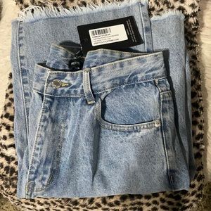 Prett LittleThing light blue frayed hem wide leg jeans, brand new with tags